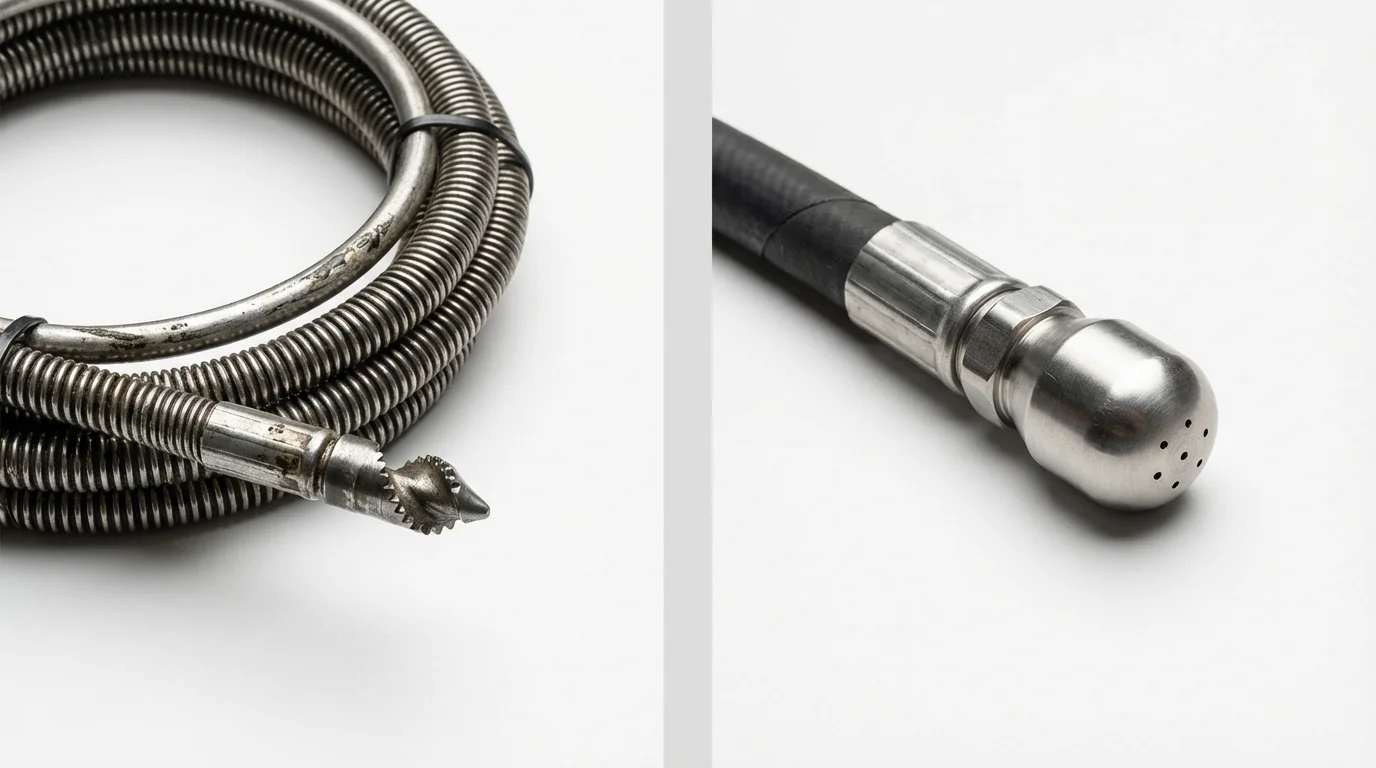 Drain snake cable and hydro jetting nozzle used for drain cleaning in Burnsville, NC