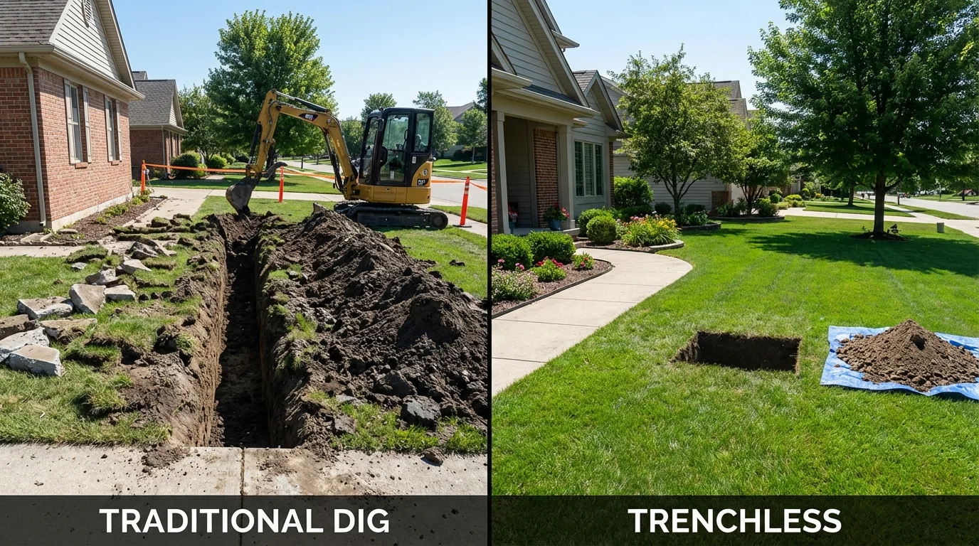 Trenchless sewer repair with minimal yard damage versus traditional excavation in Burnsville, NC